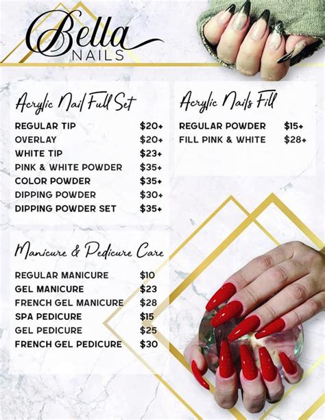 bella nail spa price list.